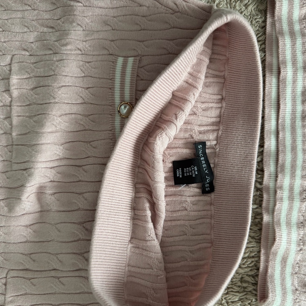 Sincerely Jules Ribbed Cable Knit Tank & Skirt Set in Blush with Cream Trim - Picture 3 of 3